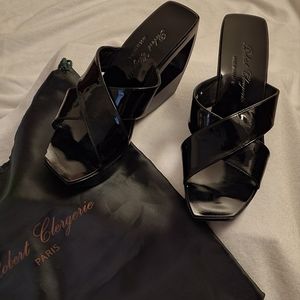 Robert Clergerie Black Patent Leather Cutout Wedge Sandals New/Never Worn